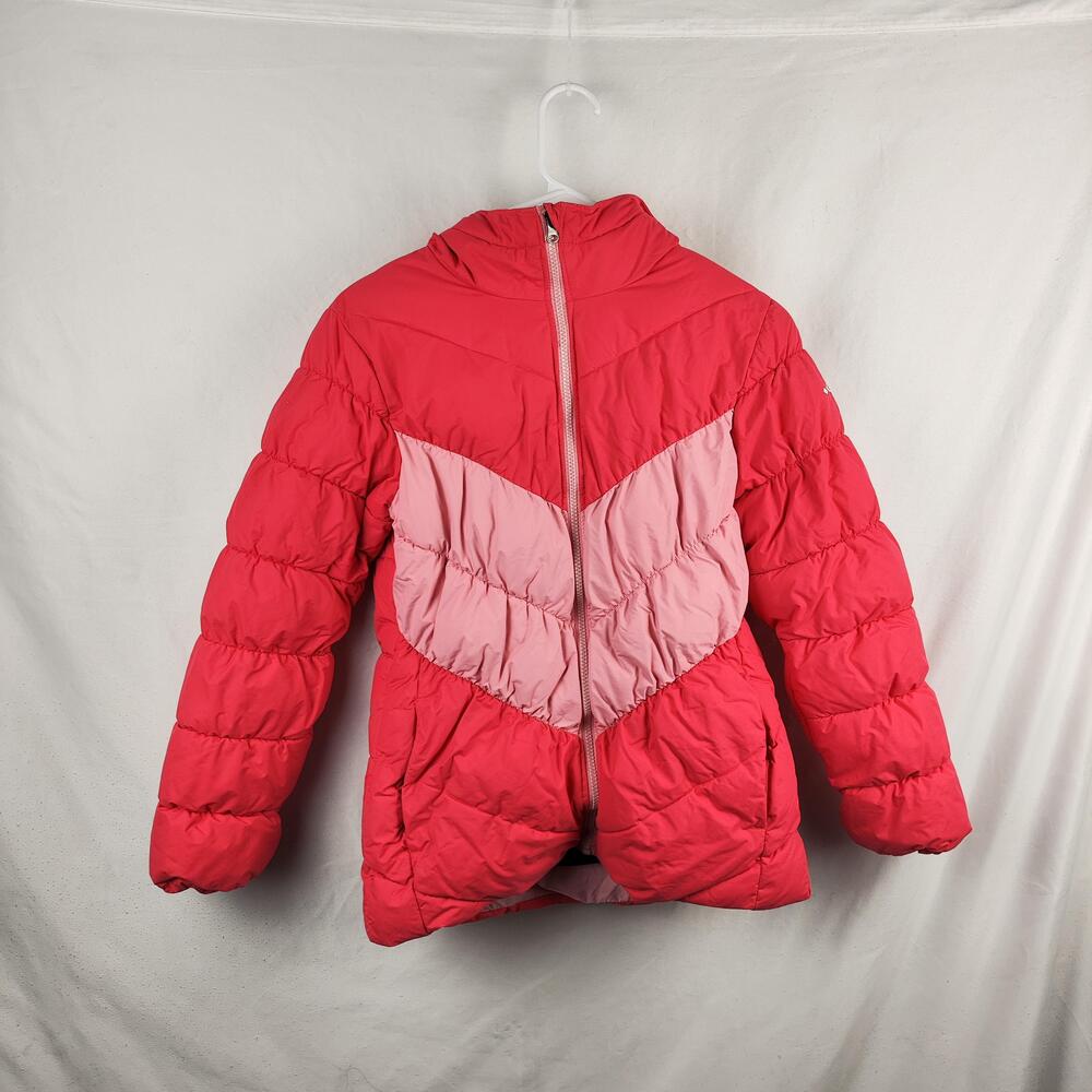 Columbia Jacket Girls Large 14/16 Red Pink Hooded Puffer Full Zip Coat Warm